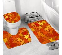 QRWOEAW Non Slip 3 Pieces Bath Mats and Toilet Mat Set Absorbent Bath Rug Sets Machine Washable Shower Floor Mats for Bathroom,Burnt Orange Set,Triangle Mosaic Sh