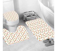 QRWOEAW Non Slip 3 Pieces Bath Mats and Toilet Mat Set Absorbent Bath Rug Sets Machine Washable Shower Floor Mats for Bathroom,Burnt Orange,Circle Patterns in Fashion Trend Colors on Retro Dotted Bac