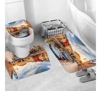 QRWOEAW Non Slip 3 Pieces Bath Mats and Toilet Mat Set Absorbent Bath Rug Sets Machine Washable Shower Floor Mats for Bathroom,The beautiful view of the Coastline Taormina Sicily Italy