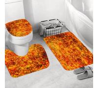 QRWOEAW Non Slip 3 Pieces Bath Mats and Toilet Mat Set Absorbent Bath Rug Sets Machine Washable Shower Floor Mats for Bathroom,Burnt Orange,Wood Texture with Natural Patterns Oak Ti
