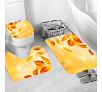 QRWOEAW Non Slip 3 Pieces Bath Mats and Toilet Mat Set Absorbent Bath Rug Sets Machine Washable Shower Floor Mats for Bathroom,Burnt orange, watercolor orange and fruits d