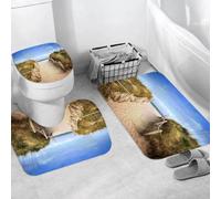 QRWOEAW Non Slip 3 Pieces Bath Mats and Toilet Mat Set Absorbent Bath Rug Sets Machine Washable Shower Floor Mats for Bathroom,Ottoman ancient Turkish tile floral patterns