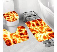 QRWOEAW Non Slip 3 Pieces Bath Mats and Toilet Mat Set Absorbent Bath Rug Sets Machine Washable Shower Floor Mats for Bathroom,Burnt Orange Set, Multicolored Autumn Maple - A1