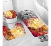 QRWOEAW Non Slip 3 Pieces Bath Mats and Toilet Mat Set Absorbent Bath Rug Sets Machine Washable Shower Floor Mats for Bathroom,Art, colorful pattern of life flowers, radiant geometric mandala symboli