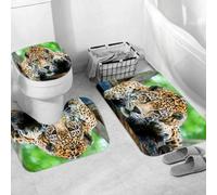 QRWOEAW Non Slip 3 Pieces Bath Mats and Toilet Mat Set Absorbent Bath Rug Sets Machine Washable Shower Floor Mats for Bathroom,Southern European Mediterranean seaside town in oil painting