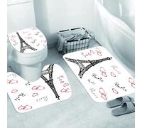 QRWOEAW Non Slip 3 Pieces Bath Mats and Toilet Mat Set Absorbent Bath Rug Sets Machine Washable Shower Floor Mats for Bathroom,Paris souvenirs, Paris combinations related words, images and typography