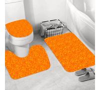 QRWOEAW Non Slip 3 Pieces Bath Mats and Toilet Mat Set Absorbent Bath Rug Sets Machine Washable Shower Floor Mats for Bathroom,Burnt Orange,Vintage Mosaic Background Quadratic Little Geometric Square