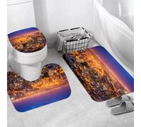 QRWOEAW Non Slip 3 Pieces Bath Mats and Toilet Mat Set Absorbent Bath Rug Sets Machine Washable Shower Floor Mats for Bathroom,Car art, vivid decoration of a woman and a group of butterflies on a car