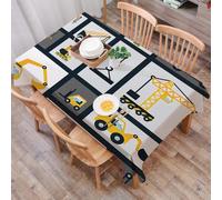 QRWOEAW Table Cloth Wipe CleanTablecloth Wipeable Rectangular Table Cover Protector for Kitchen Picnic Outdoor Indoor,Construction Vehicles and Machinery Trucks Bulldozer Crane,54x72in