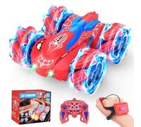 Qryselen Remote Control Car 2.4Ghz RC Cars with LED Lights Double Sided Off-Road 360°Rotating Roll RC Cars Rechargeable 4WD RC Stunt Car Indoor Outdoor Toys for Boys Girls 6-13 (Red) (Red)
