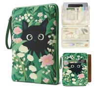 QRZIQRZ Cute Cat Floral Book Sleeve Kindle Pouch Bag, Flower Print Book Protector Case with Zipper, PU Leather Waterproof Book Cover Bag, Portable Book Pouch for Book Lovers Gifts Paperbacks Hardcover
