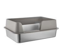QRZMEDU Metal Litter Tray with Scoop, Large Metal Litter Tray, Stainless Steel Open Top Litters Box with Detachable Rim, High Sided, Anti-Leakage, Easy Cleaning, Indoor Cats Trays