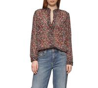 QS Slightly Transparent Chiffon Blouse with All-Over Print, Dark Brown, 16