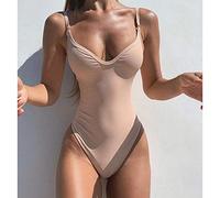 QSCTYG Sexy Solid One Piece Swimsuit Women Bodysuit Swimsuit Female High Waist Bathing Suits Beach Wear bikini sets (Color : Flesh Pink, Size : L)