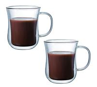 QSDGFH 2 Pack Double Walled Glass Coffee Mug 400ml Creative Clear Glass Cup Double Wall Mug with Handle, Insulated Glass Mugs for Tea Milk Birthday Gift