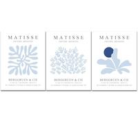 QSDTGHUIKP Blue Matisse Wall Art Posters Set of 3 Abstract leaf Canvas Prints Henri Matisse Painting Modern Blue Wall Art for Bathroom Decor 16x24 Unframed