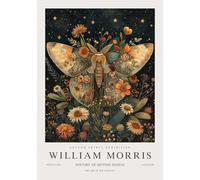QSDTGHUIKP William Morris Wall Art Gold Butterfly Daisy Painting William Morris Canvas Prints Exhibition Poster for Bathroom Wall Decor 16x24inx1 Unframed