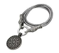 qsebhnj Norse Viking Kolovrat Sllavics Wolf Head Pendant Necklace Crow Talisman Vintage Streetwear Neck Chain Hip Hop Jewelry Goth Accessories for Men Gift,600mm
