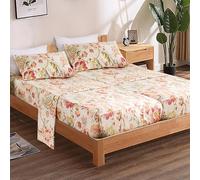 QSH 100% Egyptian Cotton Floral Sheets for Split King Size Bed, Red Yellow Flowers Plant Pattern Botanical Printed Bedding Deep Pockets 17" Soft and Breathable 4pcs