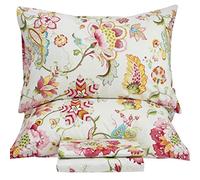 QSH 100% Egyptian Cotton Sheets Cal King Size, Red Yellow Flowers Leaves Pattern Botanical Printed Flower Bedding Sheets, 4pcs Deep Pocket Bed Sheet Set