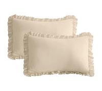 QSH Wheat Ruffled Pillow Shams Queen Size Set of 2, Shabby Farmhouse Pillow Cases 20"x30", Boho Chic Bedding Pillow Covers Queen Ultra Soft and Breathable Microfiber Pillow Sham