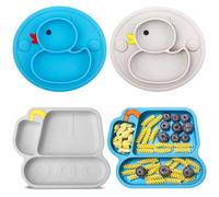 Qshare Baby Suction Plates,4 Pack Silicone Baby Suction Plates for Toddler Kids Self Feeding,Stay Put Divided Feeding Weaning Plates for High Chair Tray (Style 1)