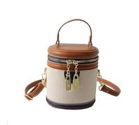 QsicTaco Retro Bucket Bag Color Contrast Cylinder Purse Senior Sense Style Single Shoulder Crossbody Handbag with Zipper, 2.brown