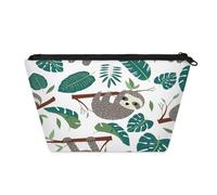 QsirBC Waterproof Makeup Bag Travel Cosmetic Pouch Multi Functional Organizer for for Travel Gym Camping Gifts for Women Sloth Leaf White