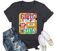 Qskall 80s T Shirts Women Retro Vintage 80s' Party T-Shirt Girls Just Wanna Have Fun Tee Tops