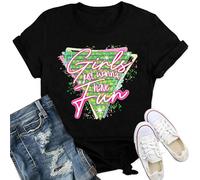 Qskall 80s T Shirts Women Retro Vintage 80s' Party T-Shirt Girls Just Wanna Have Fun Tee Tops Black