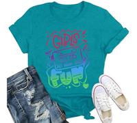 Qskall 80s T Shirts Women Retro Vintage 80s' Party T-Shirt Girls Just Wanna Have Fun Tee Tops Cyan