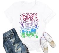 Qskall 80s T Shirts Women Retro Vintage 80s' Party T-Shirt Girls Just Wanna Have Fun Tee Tops White