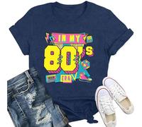 Qskall 80s T Shirts Women Retro Vintage Cassette Tape T-Shirt in My 80's Era Tee Tops Blue
