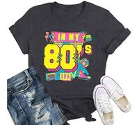 Qskall 80s T Shirts Women Retro Vintage Cassette Tape T-Shirt in My 80's Era Tee Tops Grey
