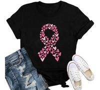Qskall Breast Cancer T Shirts Women Breast Cancer Awareness Shirt Little Hearts Pink Ribbon Tee Tops