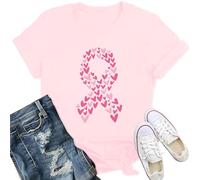 Qskall Breast Cancer T Shirts Women Breast Cancer Awareness Shirt Little Hearts Pink Ribbon Tee Tops