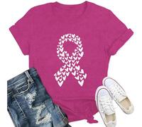 Qskall Breast Cancer T Shirts Women Breast Cancer Awareness Shirt Little Hearts Pink Ribbon Tee Tops