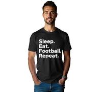 Qskall Mens Football Shirt Sports Lover T-Shirts Sleep Eat Football Repeat Tee Tops Black