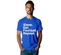 Qskall Mens Football Shirt Sports Lover T-Shirts Sleep Eat Football Repeat Tee Tops Blue