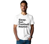 Qskall Mens Football Shirt Sports Lover T-Shirts Sleep Eat Football Repeat Tee Tops White