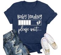 Qskall Pregnancy Reveal T Shirts for Women Mom to Be Shirt Baby Loading Please Wait Tee Tops Blue