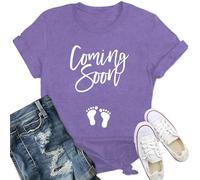 Qskall Pregnancy Reveal T Shirts for Women Mom to Be Shirt Baby Loading Please Wait Tee Tops Purple