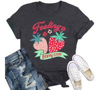 Qskall Strawberry T Shirt Women Fruit Lover Berries T-Shirts Farmer Gardener Gifts Tee Tops