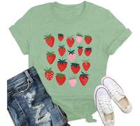 Qskall Strawberry T Shirt Women Fruit Lover Berries T-Shirts Farmer Gardener Gifts Tee Tops