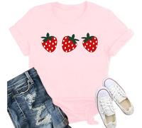 Qskall Strawberry T Shirt Women Fruit Lover Berries T-Shirts Farmer Gardener Gifts Tee Tops
