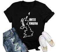 Qskall United Kingdom T Shirt for Women UK Map Shirts British Isles Print Tee Tops Black