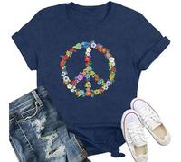 Qskall Womens Peace Sign T Shirts 60s 70s Inspirational Shirt Hippie Love Tee Floral Tops