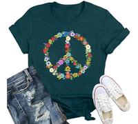 Qskall Womens Peace Sign T Shirts 60s 70s Inspirational Shirt Hippie Love Tee Floral Tops
