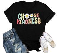 Qskall Women's T-Shirts Be Kind Smile Face Flora Shirt Choose Kindness Tee Inspirational Gifts Top Black