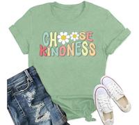 Qskall Women's T-Shirts Be Kind Smile Face Flora Shirt Choose Kindness Tee Inspirational Gifts Top Green